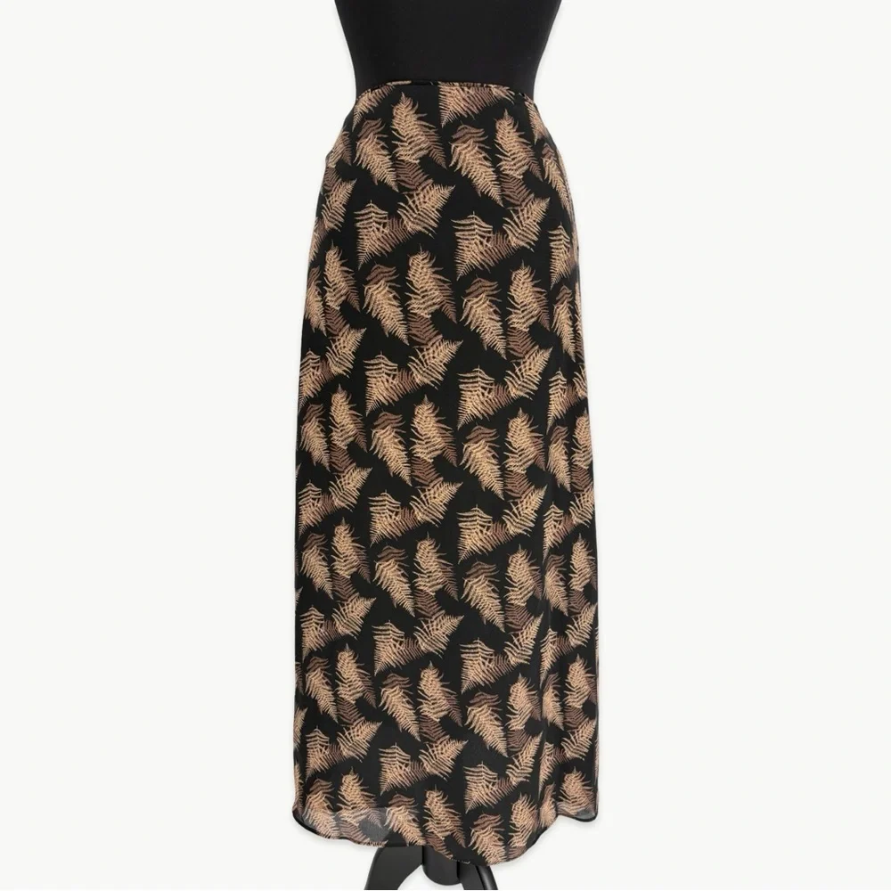 Vintage Calvin Klein Silk Maxi Skirt Bias Cut 90s Minimalist Size 4 Black Tan